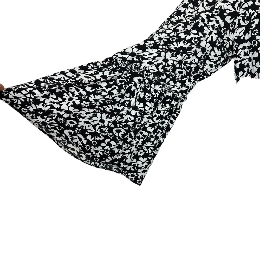 Zara Dress L Black White Floral Bell Sleeve Modest Cottagecore Feminine Boho - Picture 5 of 6